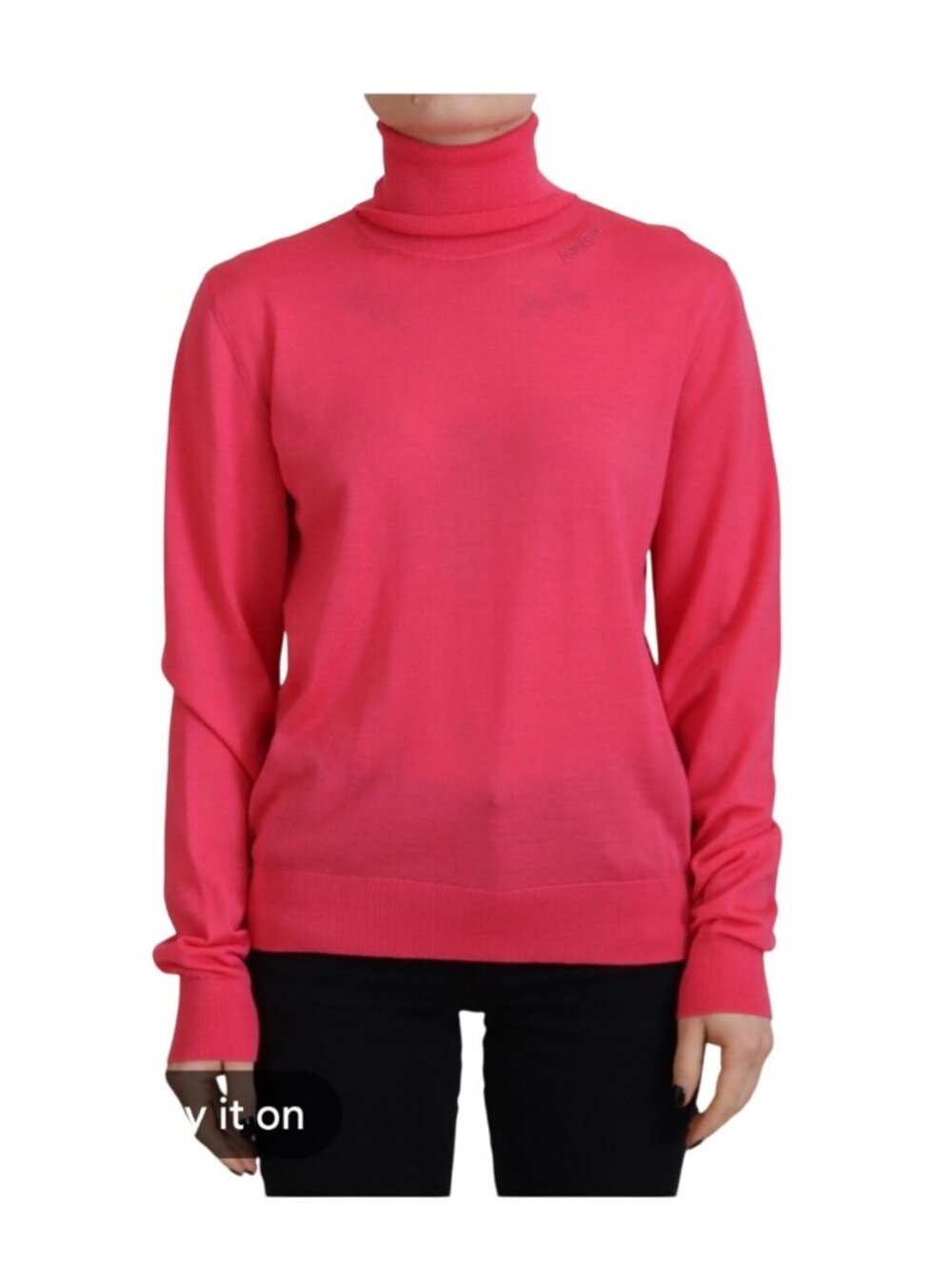 LL Bean Signature Womens bright Coral Pink Merino Wool Turtleneck Sweater Large